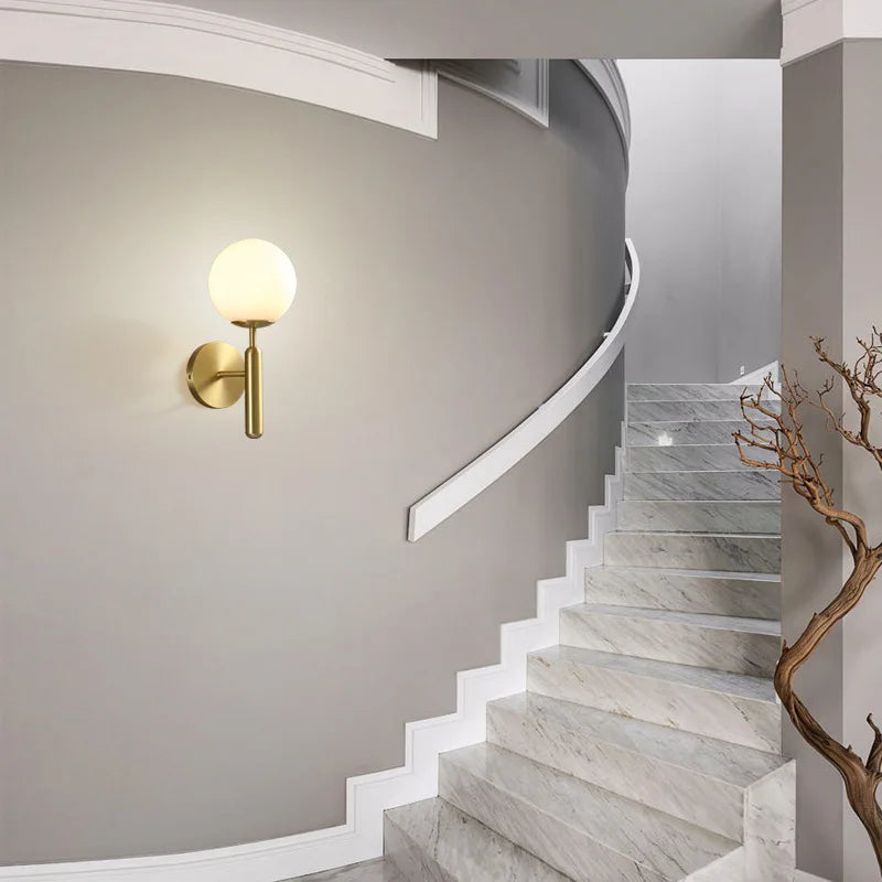 lampe murale moderne or blanc sphérique fixée éclairage chambre cuisine matériau fer led