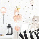sticker mural flamant rose couronne ballons illustrative décorative adhésive animaux chambre enfantDecorationMurBlancDore