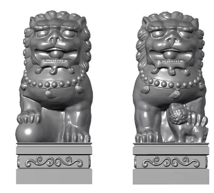 statues lions chinois or blanc crème sculptées détaillées traditionnel asiatique résistant extérieur