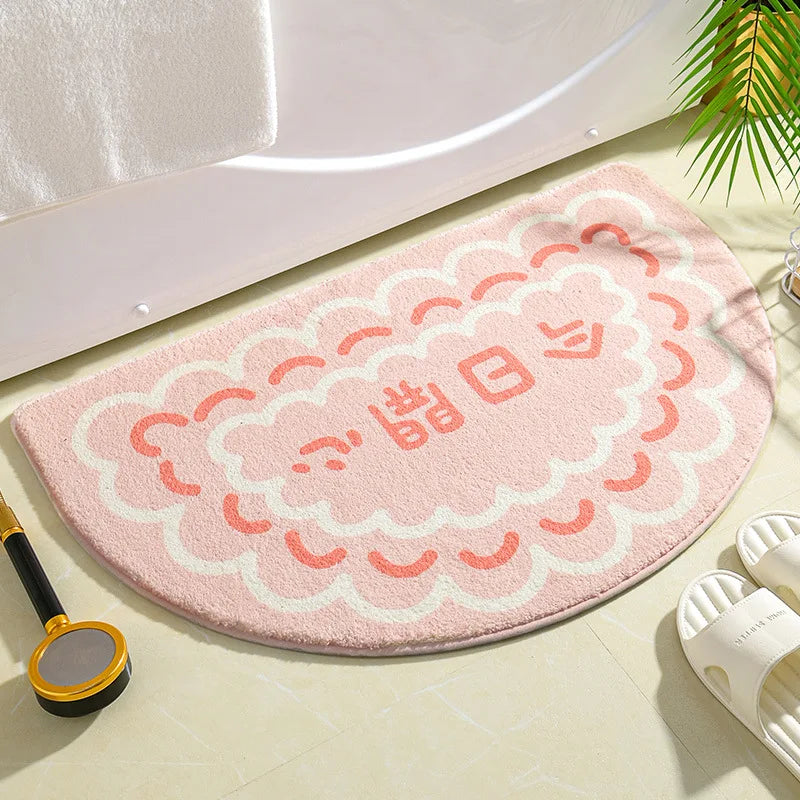 tapis bain antidérapant fleurs moderne marron clair vert bleu rose blanc