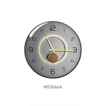 horloge murale moderne abstraite géométrique unique verre transparent aiguille quartz or gris bleu marine
