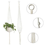 Support plante suspendue macramé boho rotin blanc orange anneaux métalliques