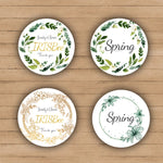 autocollants personnalisables blanc vert bleu rose noir fleurs cercles textes anniversaire mariage baptême round