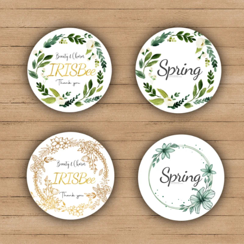autocollants personnalisables blanc vert bleu rose noir fleurs cercles textes anniversaire mariage baptême round
