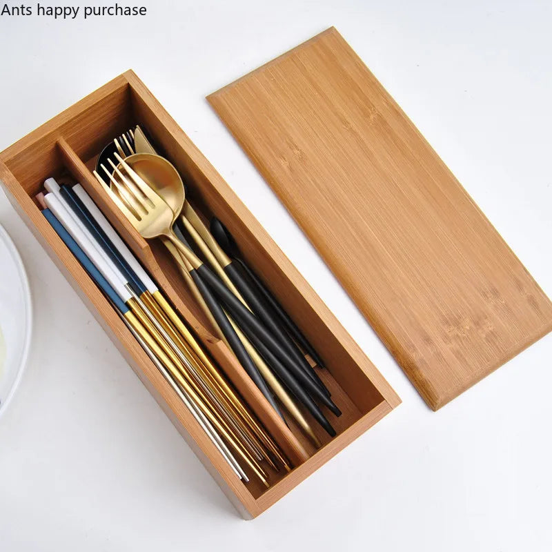 boîte couverts bois rayées moderne fourchettes cuillères baguettes couteaux rangement opaque cuisine