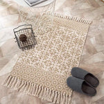 tapis géométrique boho beige noir triangles losanges antidérapant lavage machine main chambre salon prière