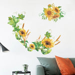autocollant mural floral tournesol feuilles jaune vert blanc salon chambre coucher résistant l'eau pvc