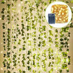 guirlande lumineuse feuilles artificielles 100 led extérieur moderne décoration mariage jardin vert blanc