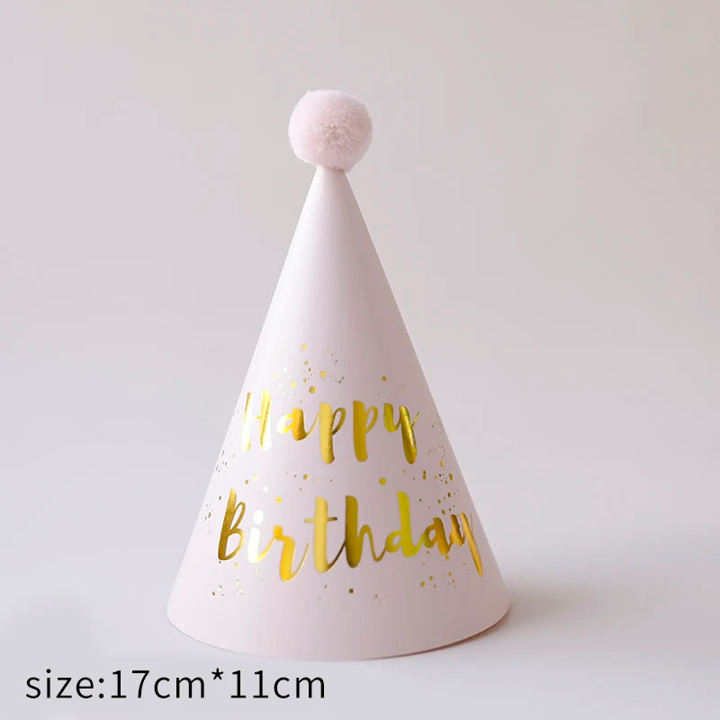 chapeaux fête anniversaire or bleu marine rayures pois dorés happy birthday moderne festif
