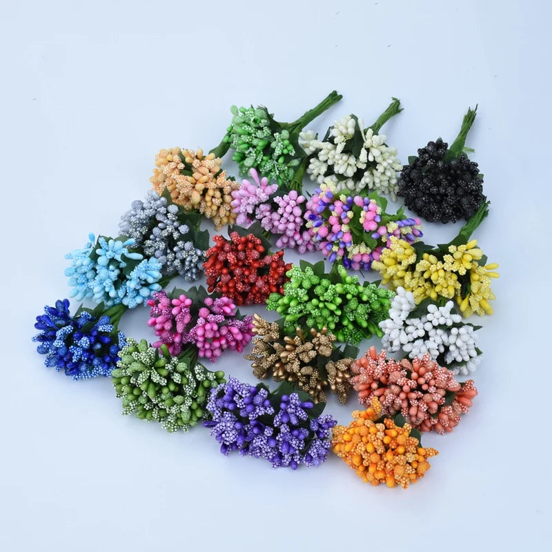 bouquet artificiel fleurs petites boules bleu vert rouge rustique intérieur décoration mariage anniversaire