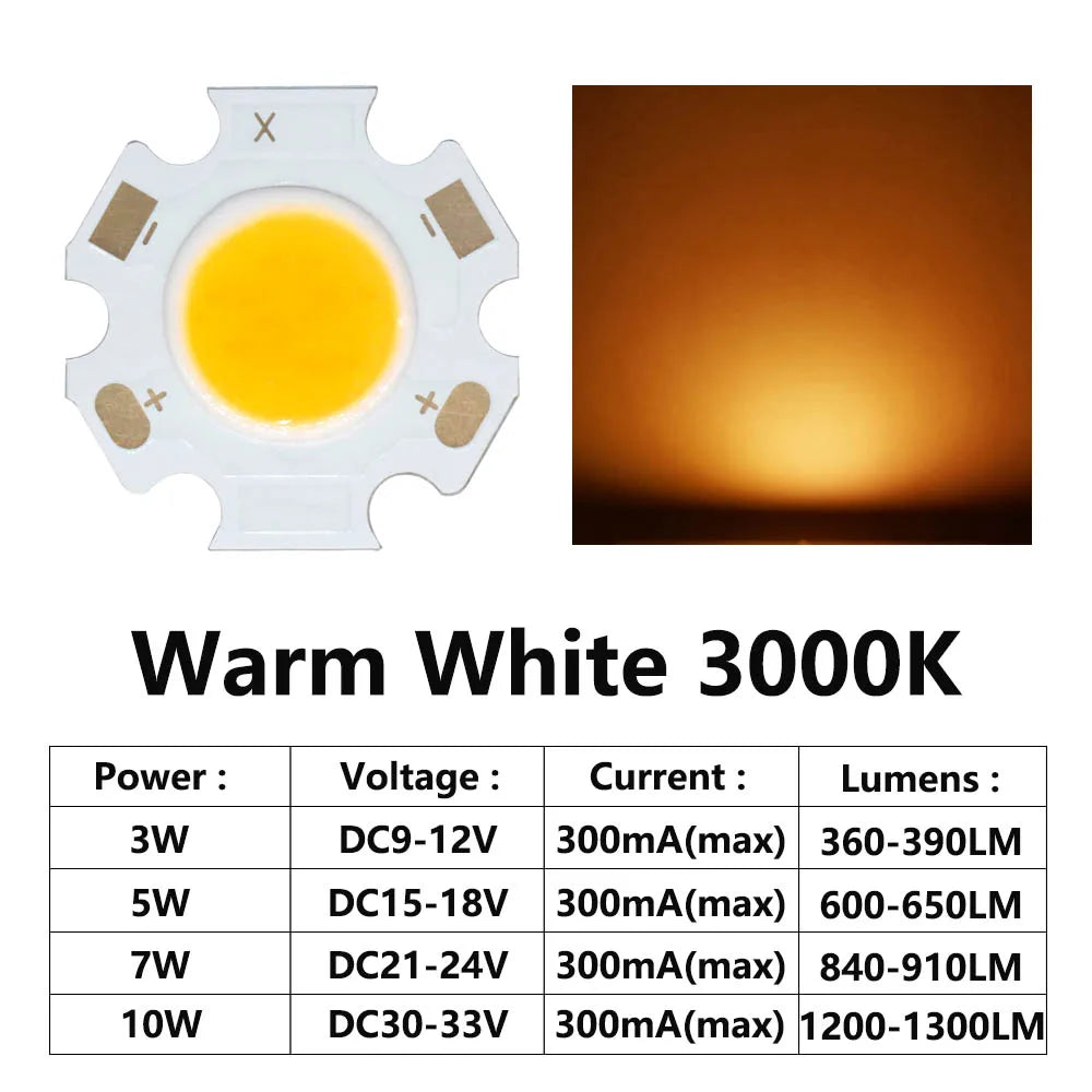 puces led cob 3w 5w 7w 10w blanc neutre froid adhésif hautes performances 300ma