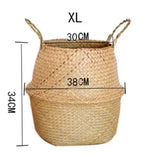 panier pliable osier tissé motifs réguliers poignées cuir naturel rustique jardin