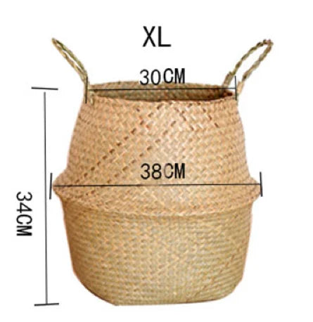 panier pliable osier tissé motifs réguliers poignées cuir naturel rustique jardin