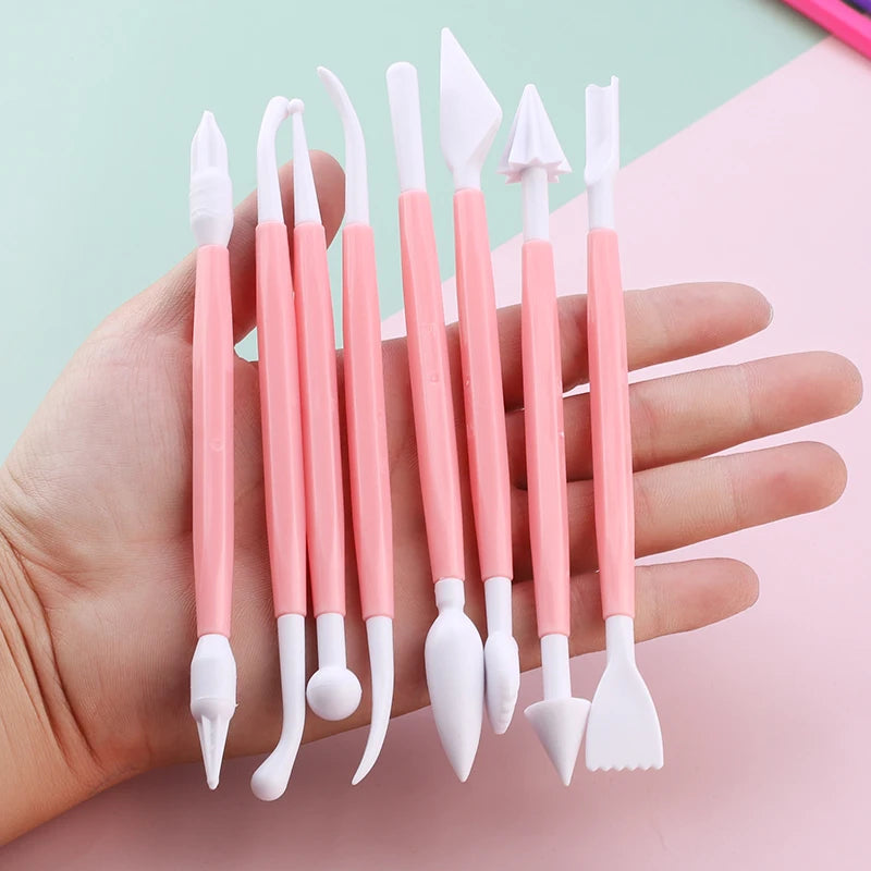 outils pâte modeler fondant fleur carving décor gâteau rose jaune violet blanc modernes respectueux