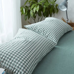 lot deux serviettes bain coton carreaux rose bleu beige gris vert blanc moderne