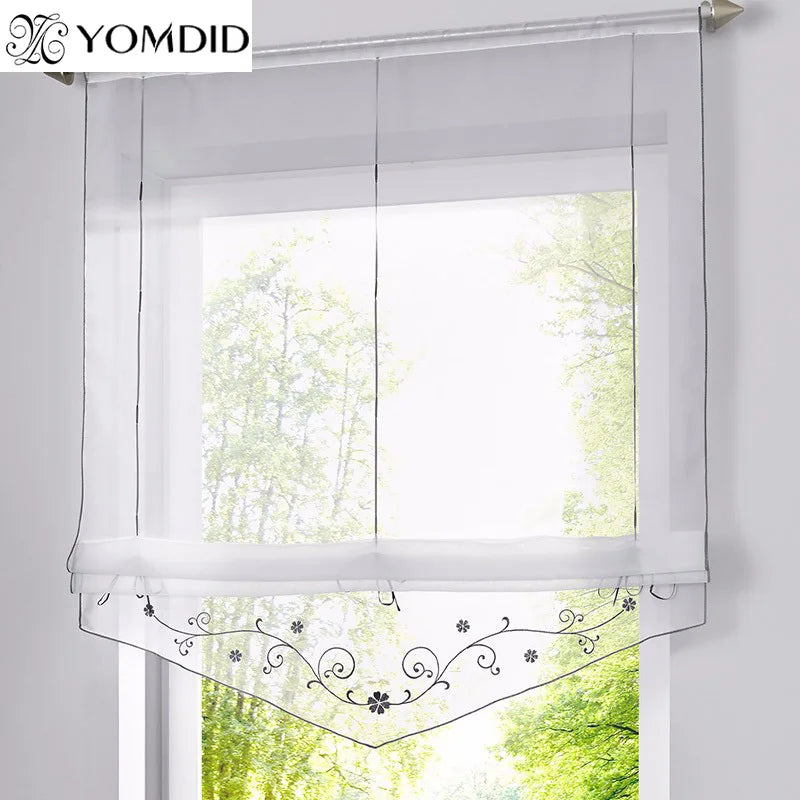 rideau roman brodé floral transparent voile polyester classique decoration maison