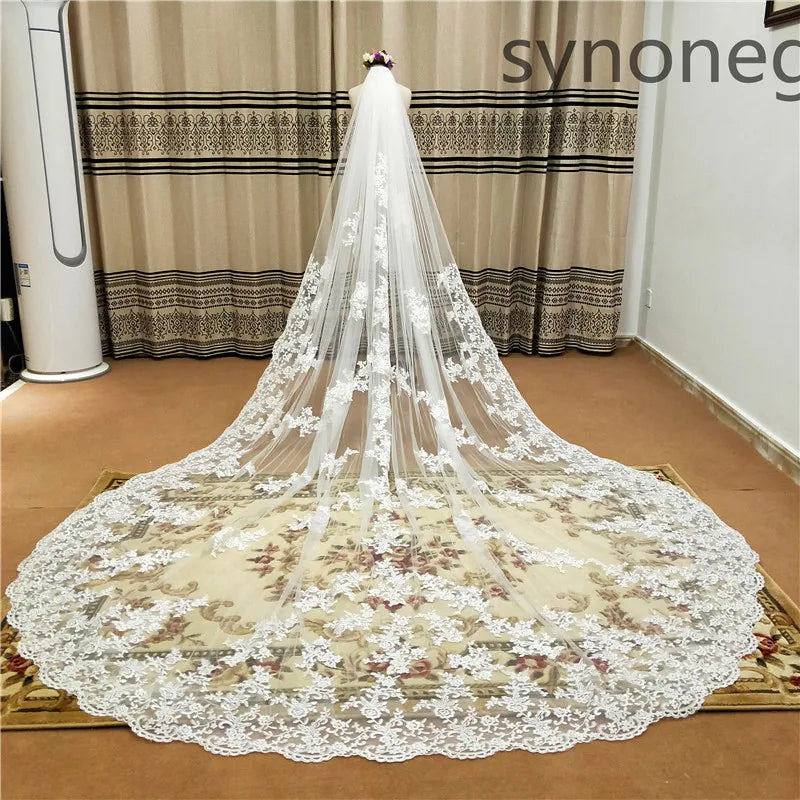 voile mariée cathédrale polyester blanc broderie florale translucide classique off white