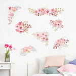 sticker mural adhésif fleurs aquarellées rose rouge jaune marron vert moderne chambre salon