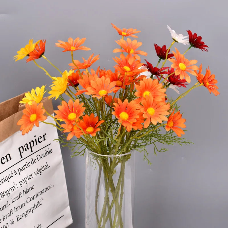 bouquet artificiel marguerites soie moderne intérieur blanc jaune orange rose violet fête mères decoration