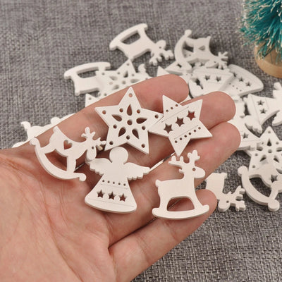 Lot de 50 ornements de sapin en bois blanc - anges et élans