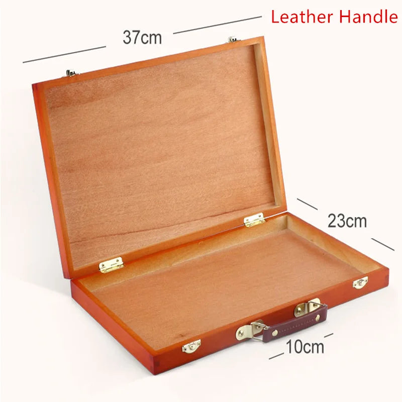 boîte peinture bois marron vintage poignée cuir organisation artiste portable almacenamiento pinturas