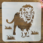 Stencil lion blanc brun herbe artiste peinture murale scrapbook coloriage décoratif