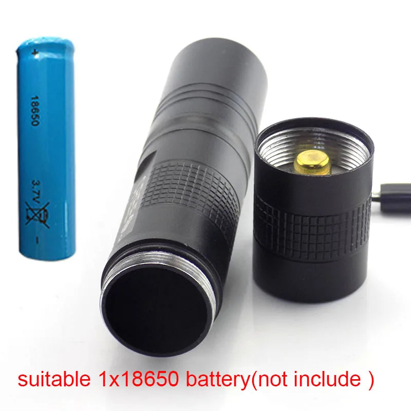 lampe torche led noire 18650 rechargeable anti dérapante cordelette moderne