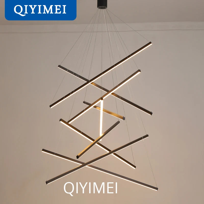 suspension lumineuse moderne noir led barres géométriques minimaliste télécommande