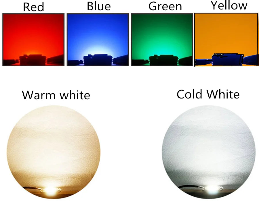 puce led cob haute puissance 10w projecteur lumière rouge bleu vert blanc jaune