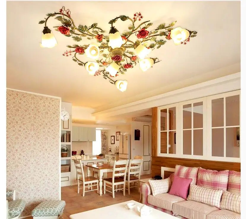 plafonnier floral moderne blanc doré feuilles fleurs chambre salon lumières