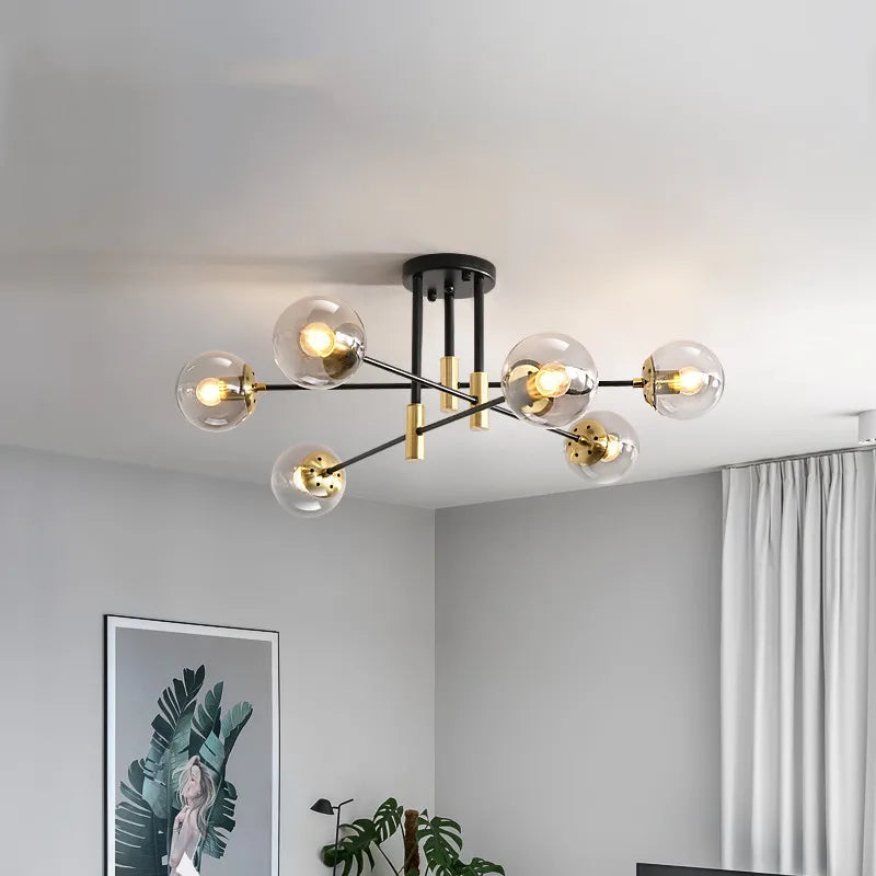 lampe suspension moderne sphères translucides noir doré led nordique retro echangement haut bas