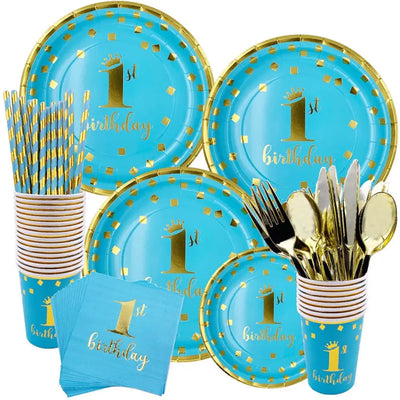 Kit de décoration premier anniversaire garçon avec chiffre 1 personnalisable