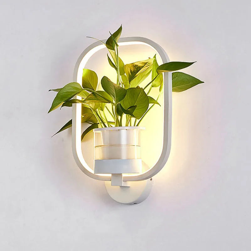 lampe murale moderne pot plante intégré noir blanc plante verte structure géométrique minimaliste étude
