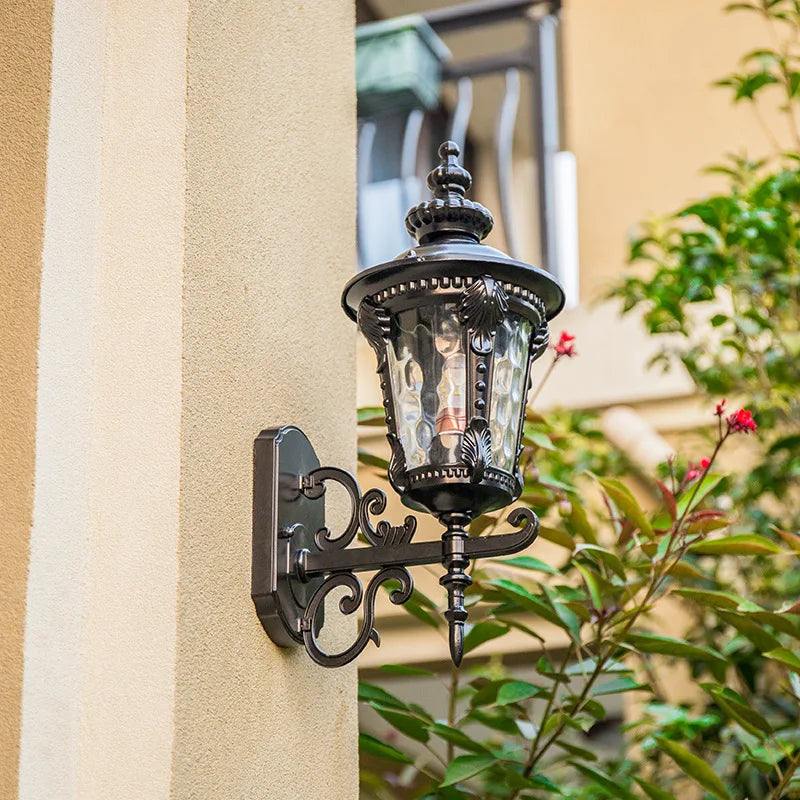 lampe murale classique ornements dorés transparente étanche bronze noir aluminium