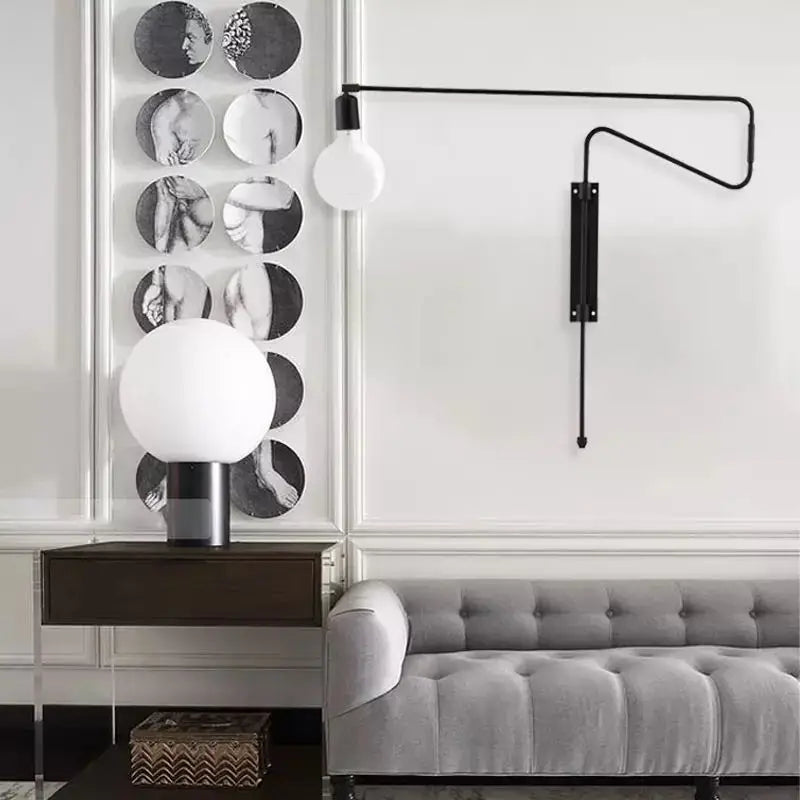 lampe murale articulée bras long noir doré moderne éclairage chambre minimaliste industrielle