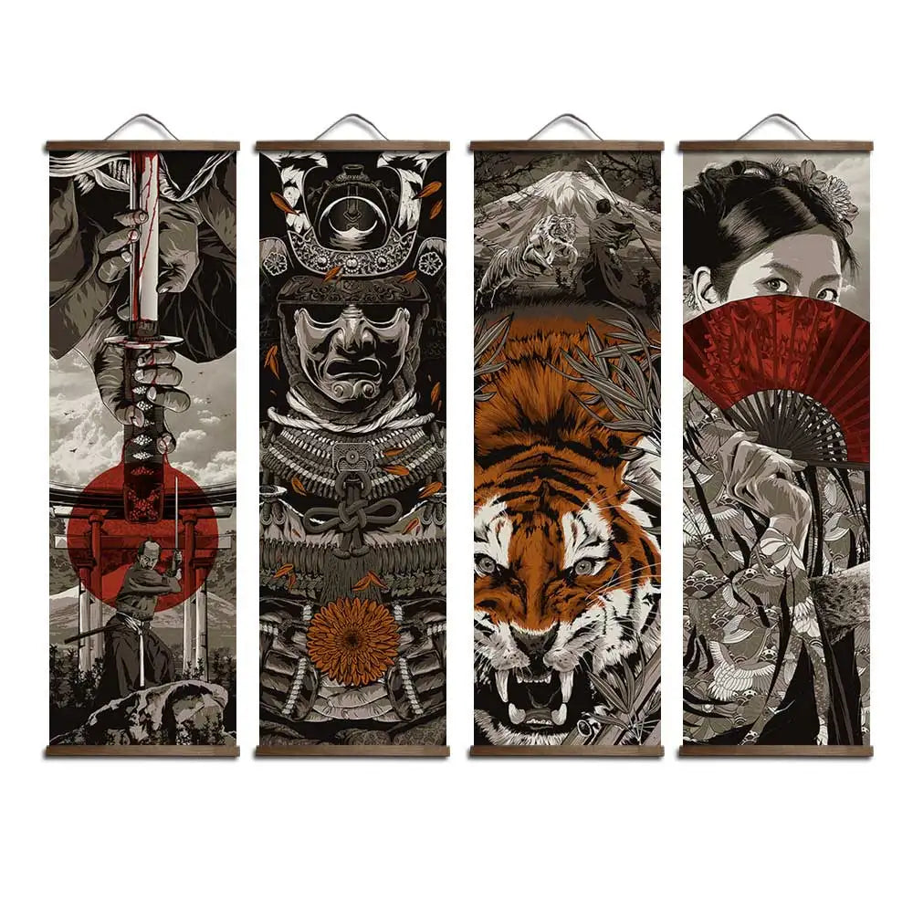 affiche murale toile japonaise ukiyoe samouraï graphique moderne cadre bois
