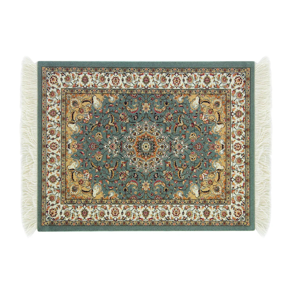 tapis floral orné anti dérapant rouge blanc vert bleu noir tissu caoutchouc