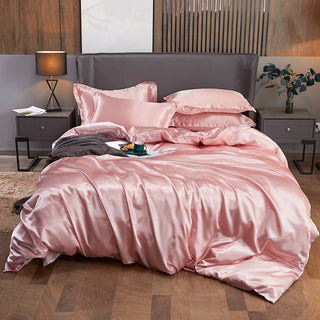 Parure de lit satin luxe 4 pièces pour couple - Ensemble literie double reine king