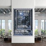 Cette image représente un panneau décoratif avec un message inspirant et réconfortant adressé à un neveu, l'encourageant à traverser les moments difficiles avec courage et sagesse, et lui exprimant l'amour et le soutien inconditionnel de sa tante.