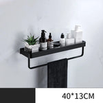 étagère salle bain double niveau murale alliage aluminium noir lisse moderne serviettes pots crèmes