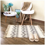 tapis géométrique boho beige noir triangles losanges antidérapant lavage machine main chambre salon prière