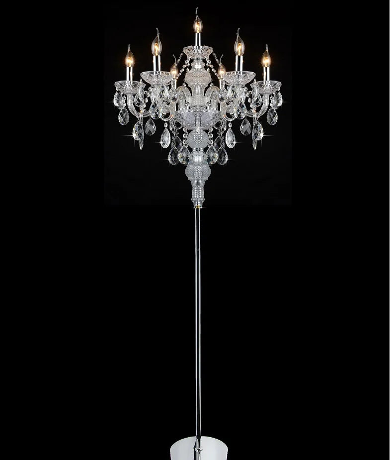 lampe poser sol cristal or argent brillante pendeloques classique baroque transparente
