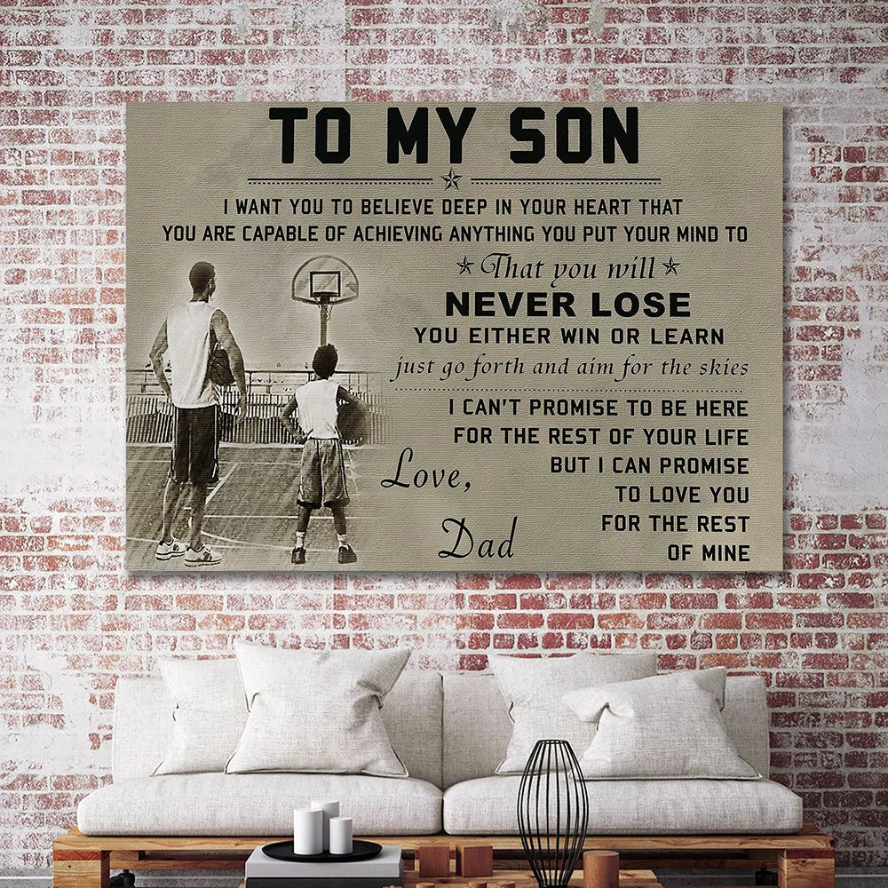 Tête de basketteur et jeune garçon sur fond de mur de briques rouges avec un message inspirant à l'attention du fils.