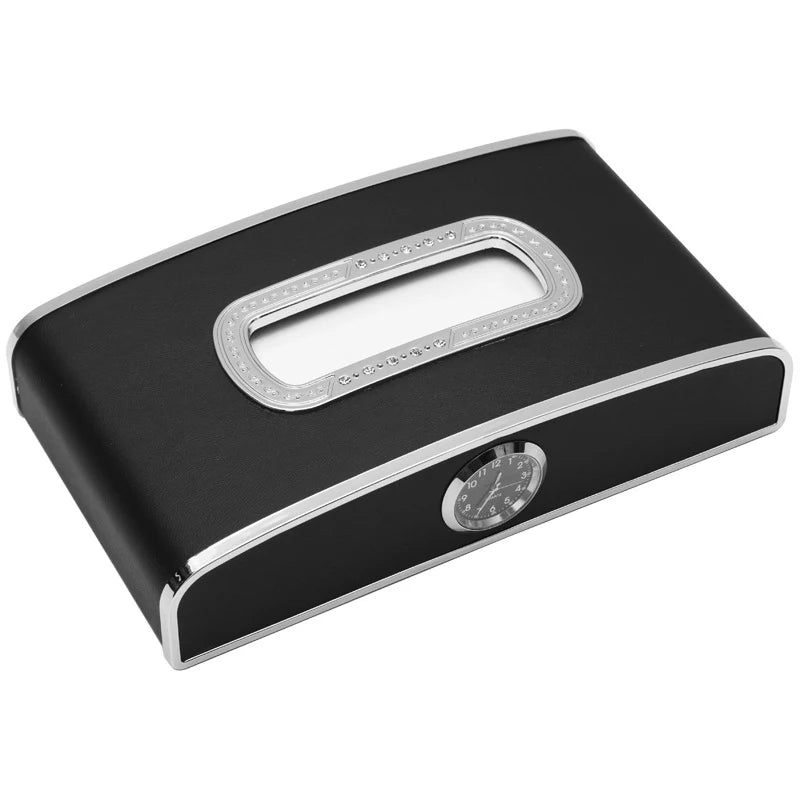 Boîte à mouchoirs grise installée sur l'appui-tête d'un siège auto