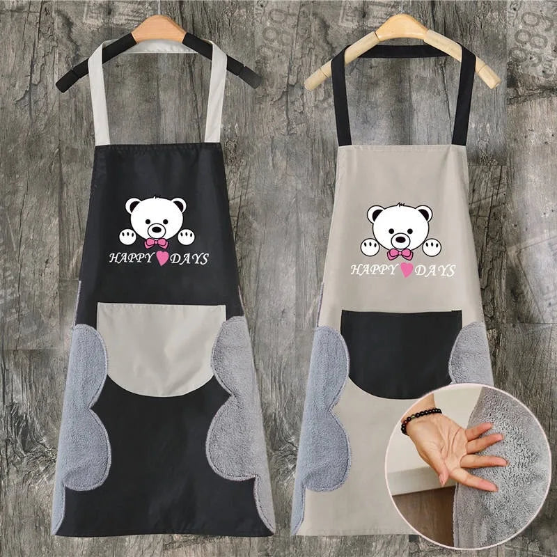 tablier cuisine ours cœur poche frontale décontracté mignon noir gris rouge jaune