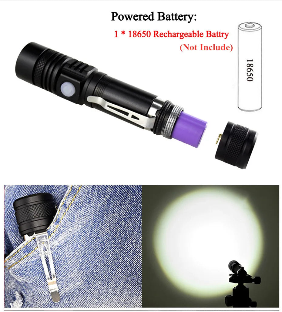 linterna led recargable alta potencia zoomable resistente al agua con modo variador camping trekking