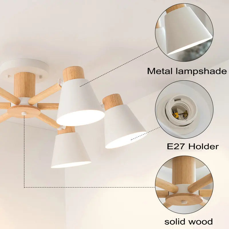 Lustre nordique blanc avec abat-jour en bois
