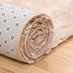 tapis moderne doux uni beige clair rose pâle bleu clair bordure fleurs noires 160cm