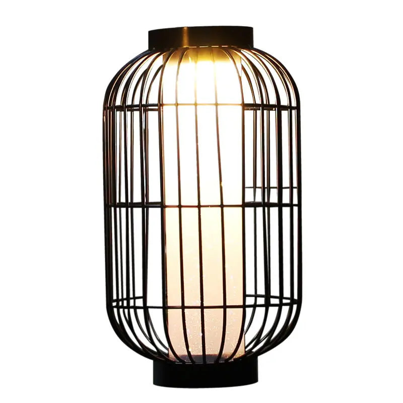 lanterne vintage rustique cage métallique corde noir toile blanche extérieure imperméable éclairage public led