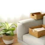 panier tissé marron clair rustique rangement stockage kitchen organizer respectueux environnement
